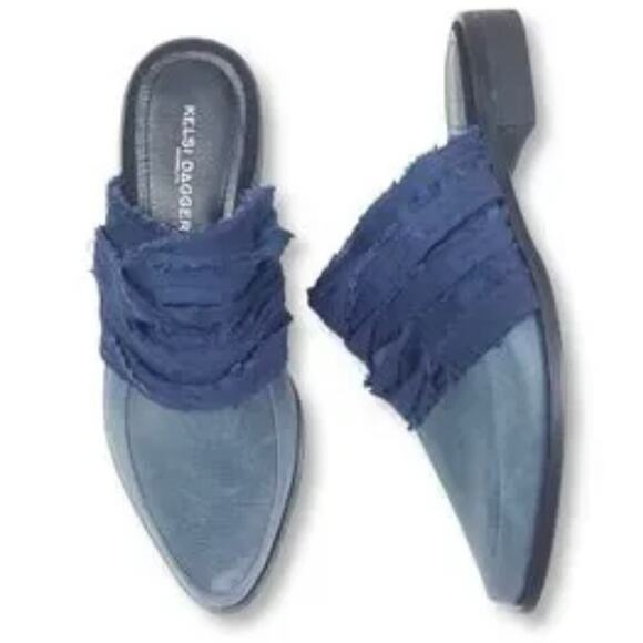 KELSI DAGGER | Brooklyn Alder Leather Mule Leather Textile Blue Slide On | 8 - Picture 1 of 7